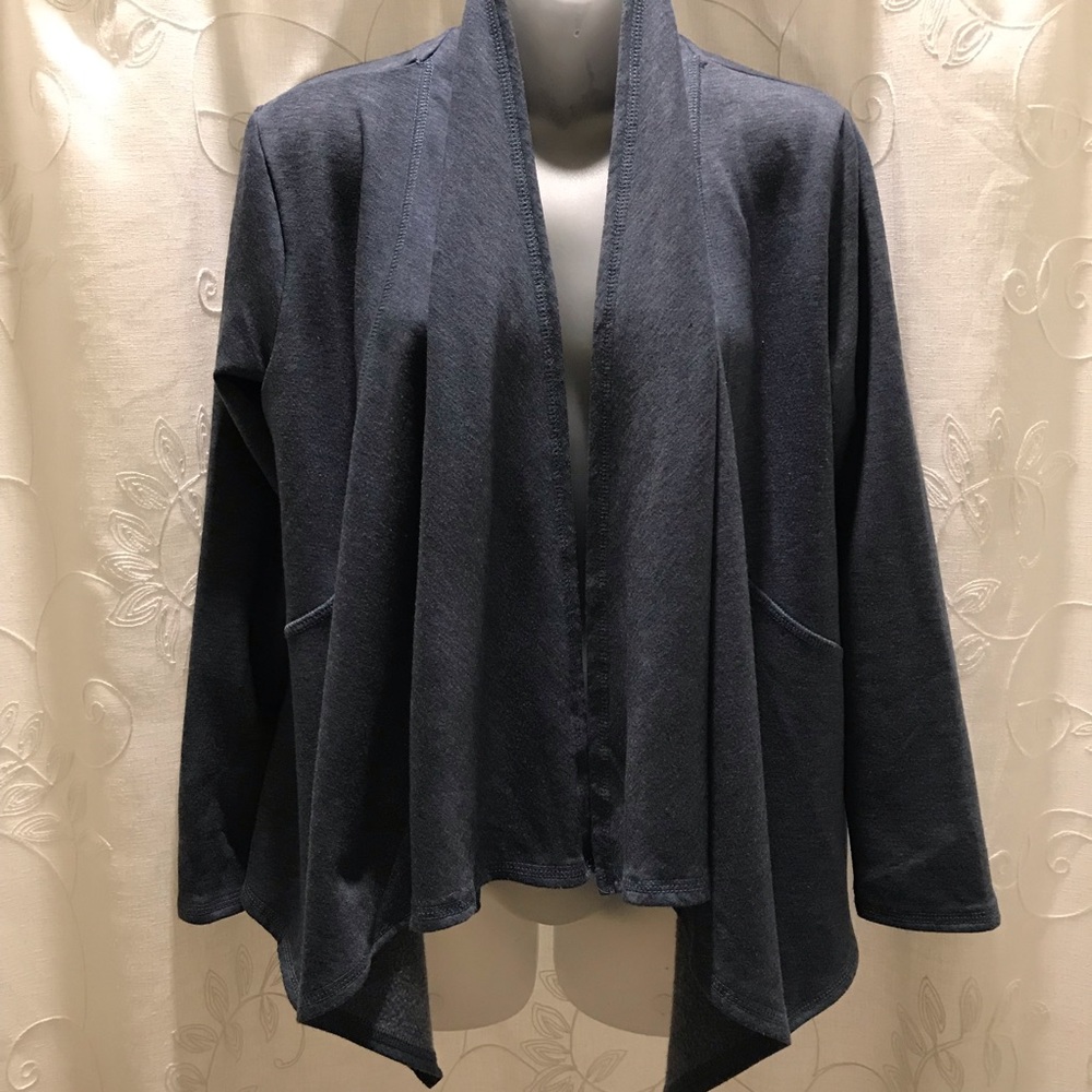 bobeau Waterfall Front Knit Jacket Cardigan Dark Gray Petite Large PL